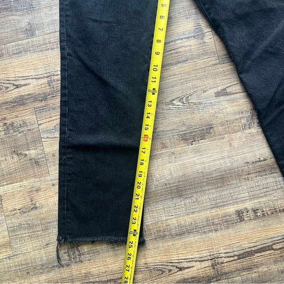 MNG Havana Women’s Black High Rise Straight Leg Button Fly Jeans Frayed Hem Sz 4 - Picture 5 of 10